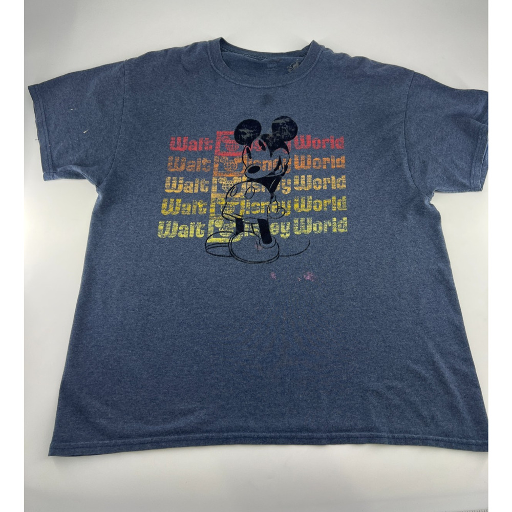 Disney Parks Mickey Mouse Shirt Womens L Blue Colorful Rainbow Walt Disney World